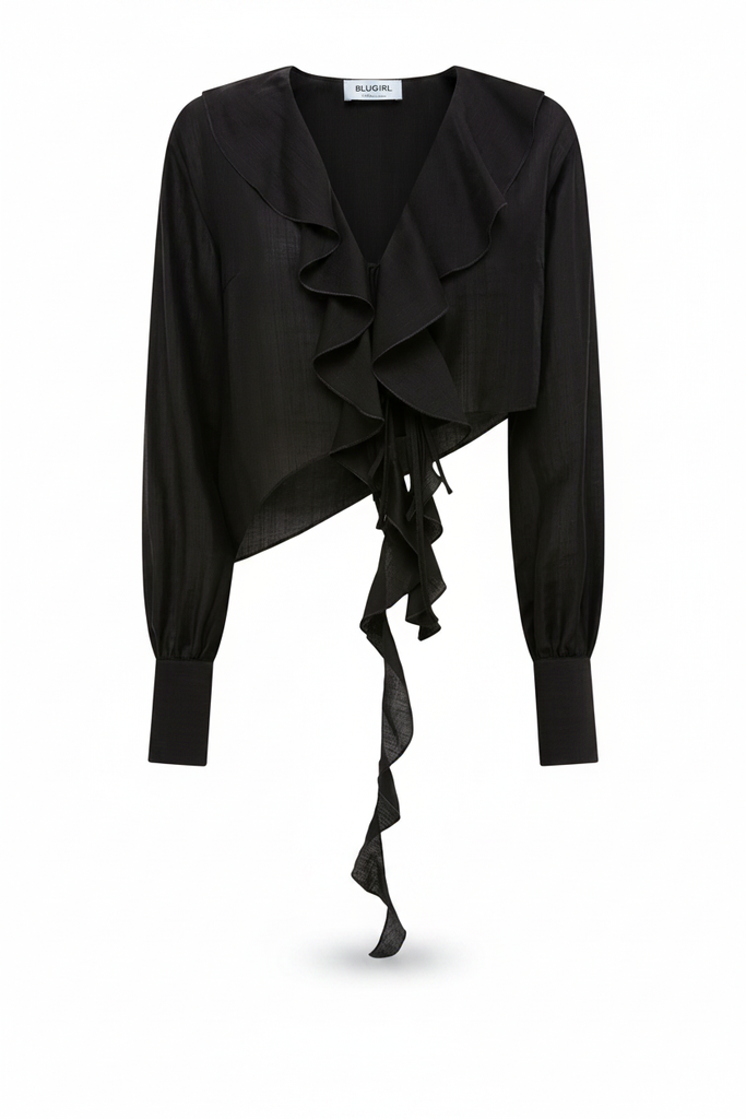 Blusa cropped volant nera - flat