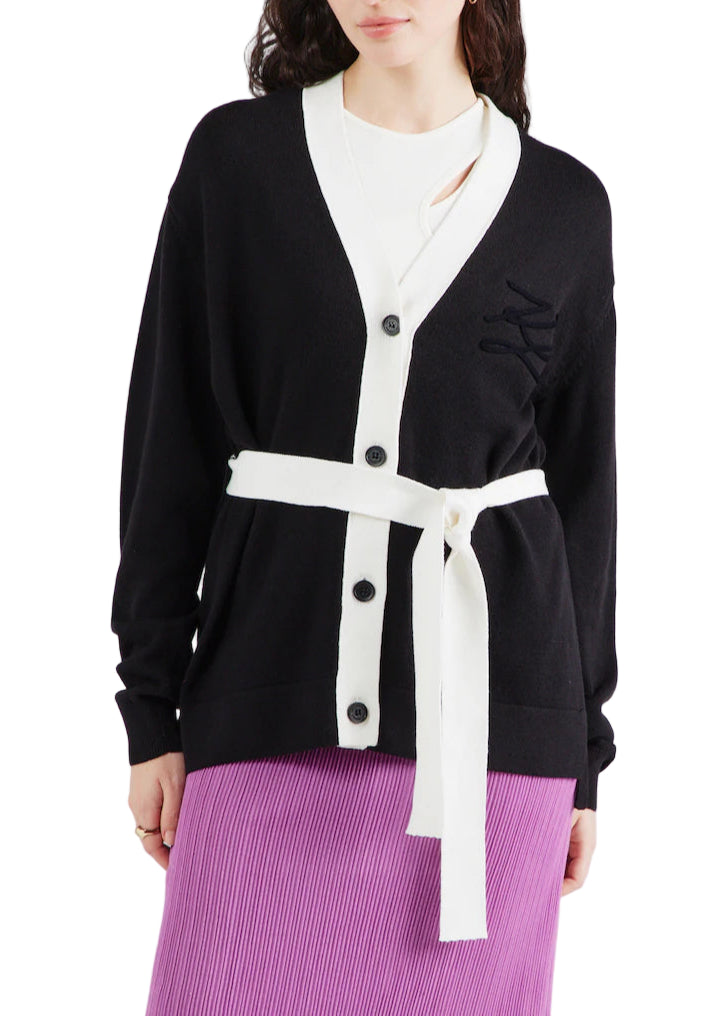 CARDIGAN CON LOGO E INSERTI A CONTRASTO     KARL LAGERFELD