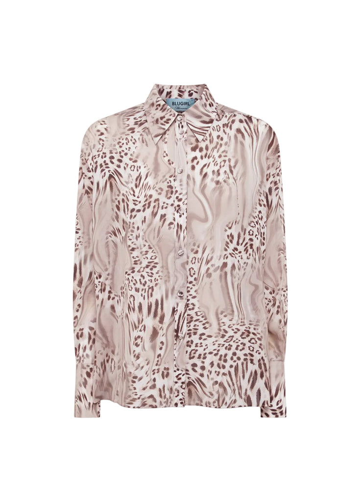 CAMICIA IN SETA ELASTICIZZATA STAMPA ANIMALIER BLUGIRL Blumarine