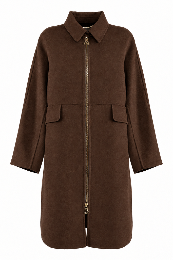 Cappotto cacao leggermente più scuro, vista frontale