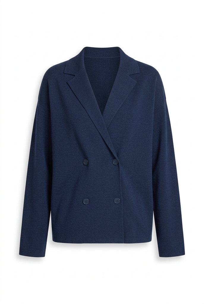 Cardigan blu notte frontale senza modella