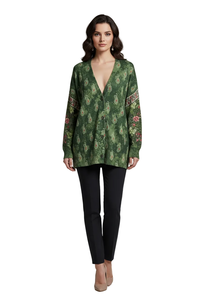Cardigan paisley verde - frontale