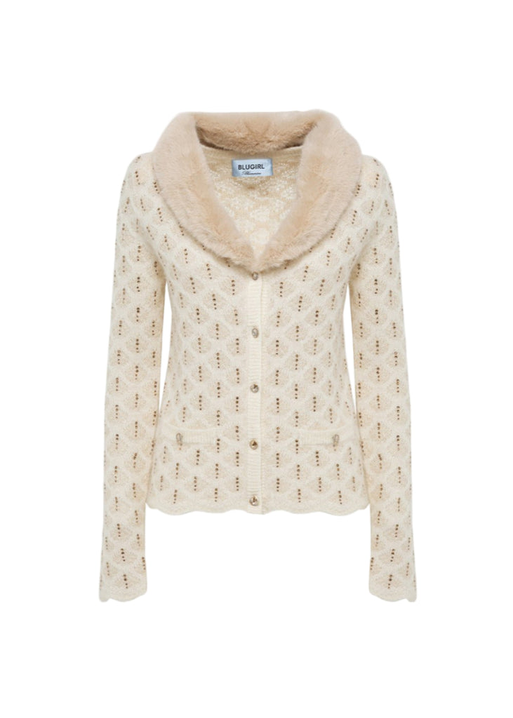 CARDIGAN CON STRASS E COLLETTO FAUX FUR    BLUGIRL Blumarine