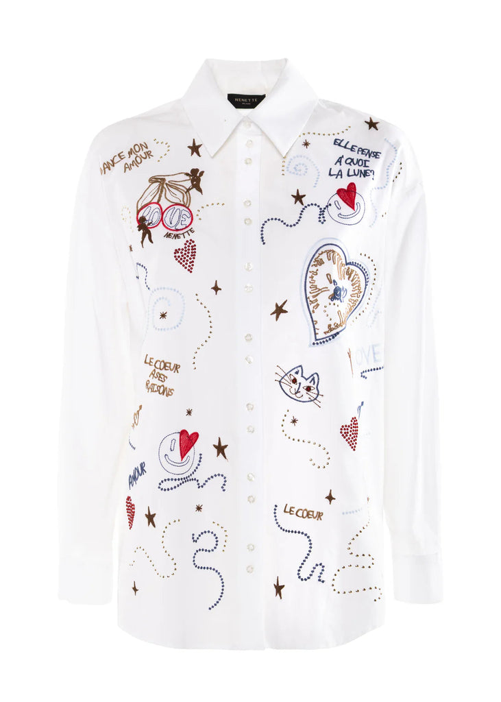 CAMICIA FANNY RICAMATA BIANCO MULTICOLOR NENETTE