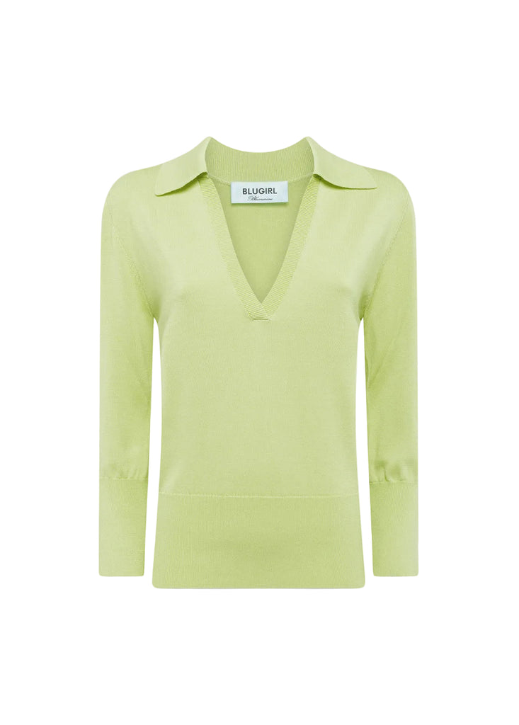 POLO IN MAGLIA CON SPILLA A FORMA DI ROSA BLUGIRL Blumarine