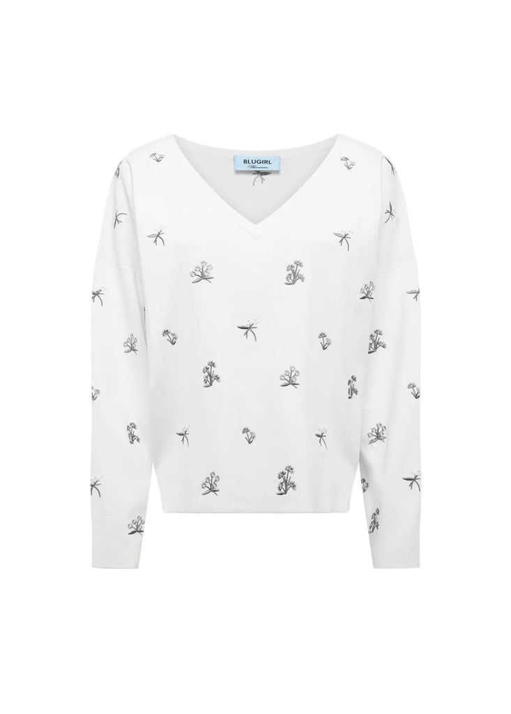 TOP IN MAGLIA DI VISCOSA CON RICAMI FLOREALI BLUGIRL Blumarine