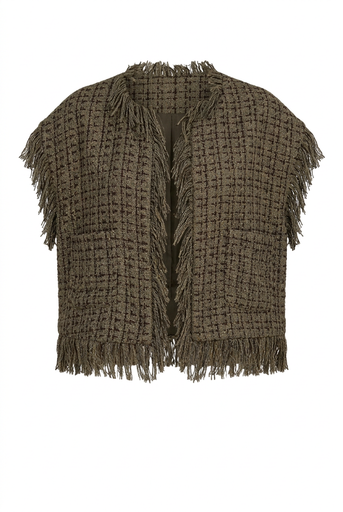 Maxi gilet bouclette e frange Olivamix senza modella e senza shorts