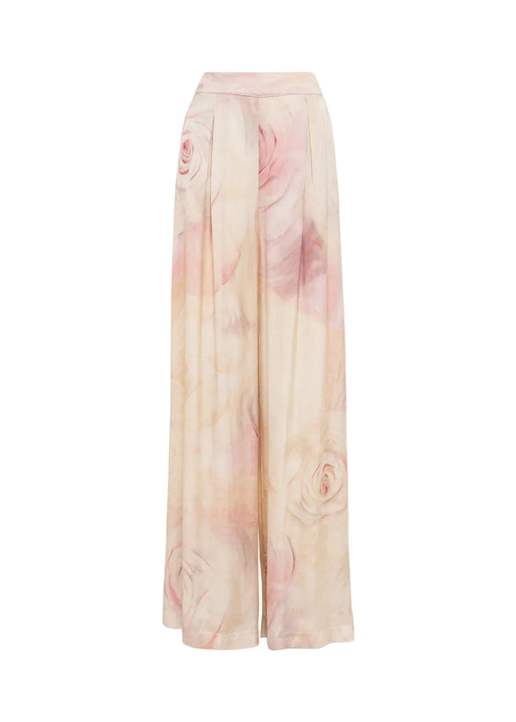PANTALONI IN RASO A GAMBA LARGA STAMPA ROSE BLUGIRL Blumarine