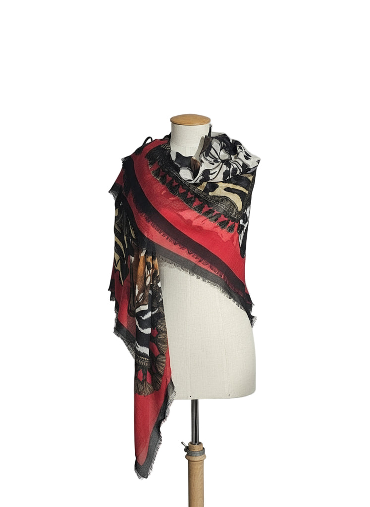 SCIALLE LANA EXTRA-FINE STAMPATO E FRANGIATO     MOSCHINO