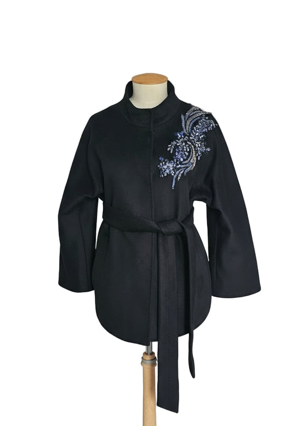 CAPPOTTO CORTO IN PANNO BASIC CON RICAMO PAILLETTES