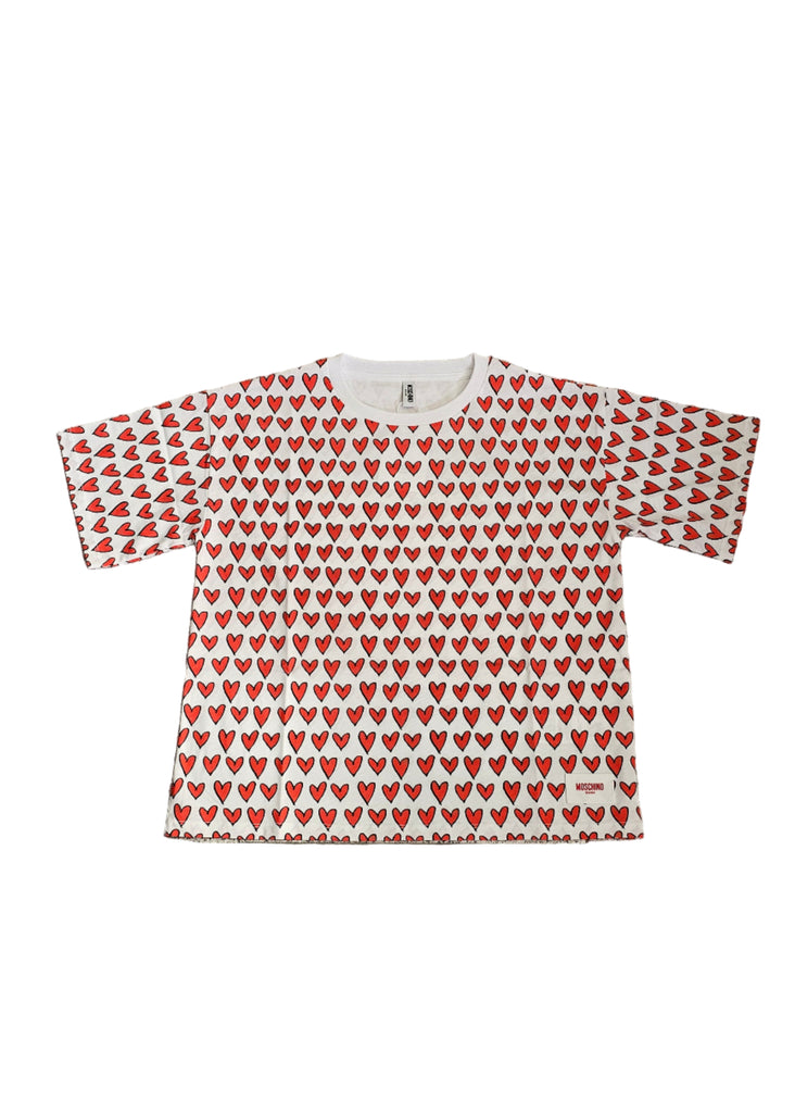 T-SHIRT HEARTS ALLOVER COTTON JERSEY STAMPA CUORI     MOSCHINO UNDERWEAR