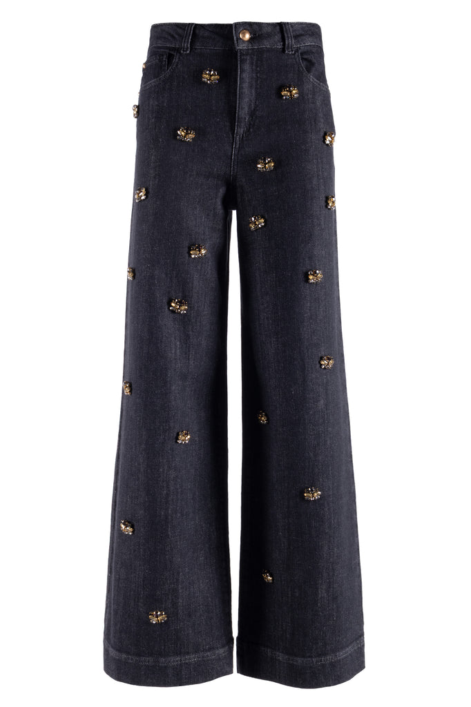 PANTALONE SANDYS GAMBA DRITTA APPLICAZIONI CASTONI DENIM NENETTE