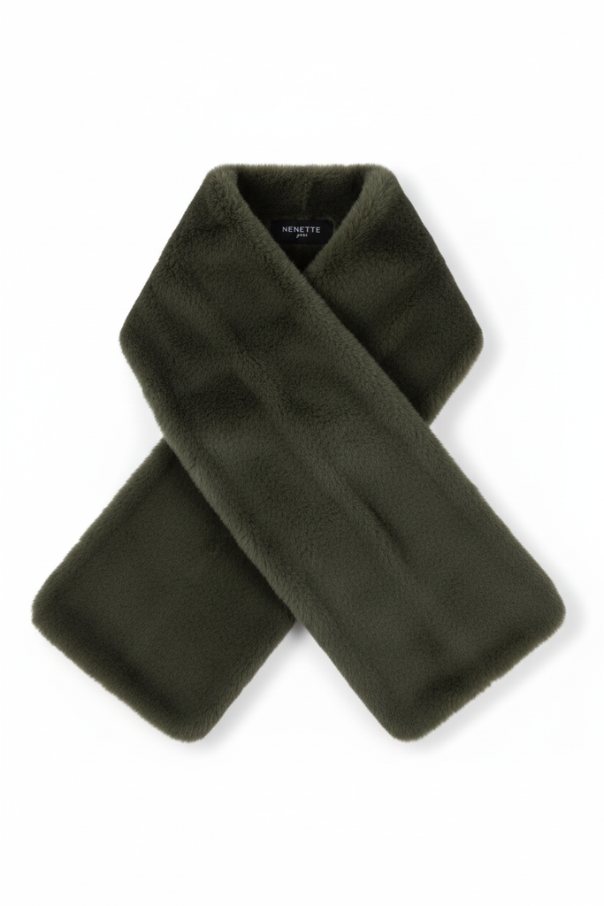 Sciarpa eco-pelliccia verde militare - frontale