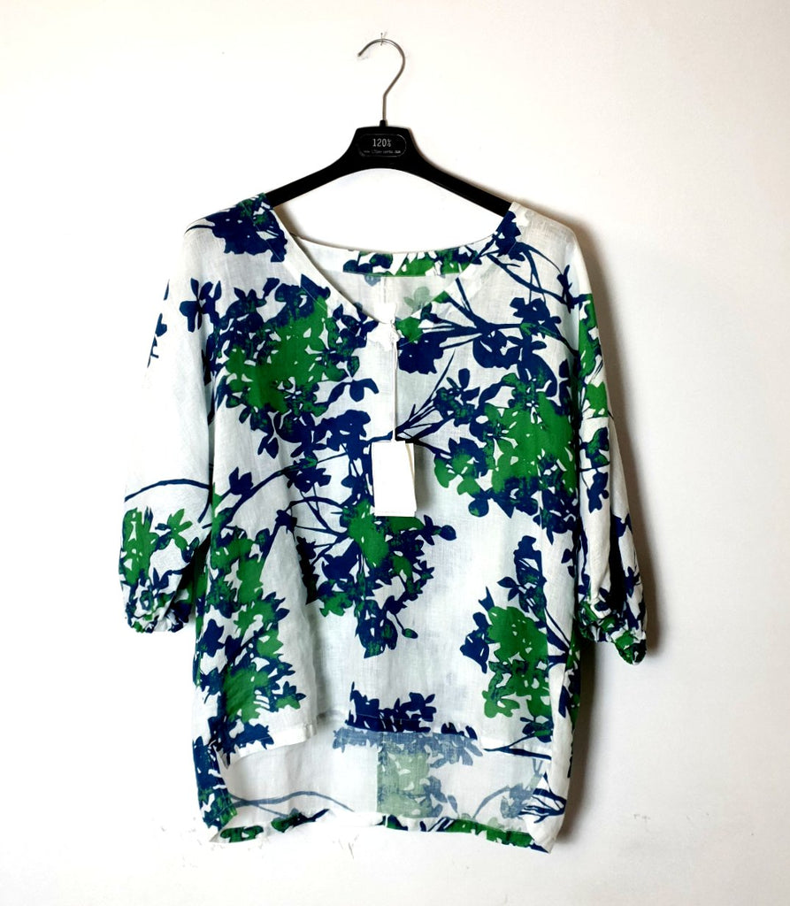 CAMICIA LINO FLOWER GREEN 120% LINO