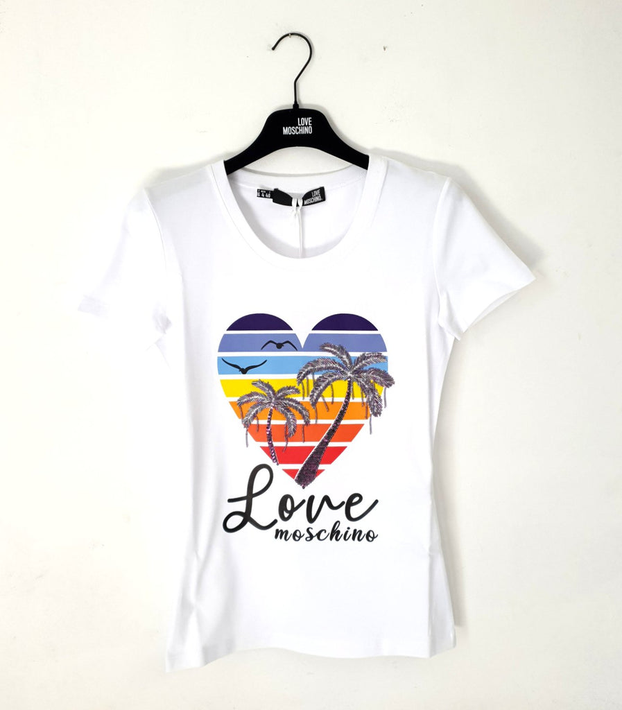 T-SHIRT  MANICHE CORTE STAMPA LOVE PALME LOVE MOSCHINO COL. 2021