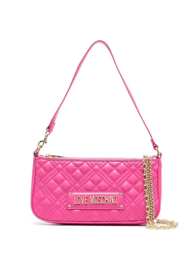 BORSA A SPALLA TRAPUNTATA CON PLACCA LOGO LOVE MOSCHINO