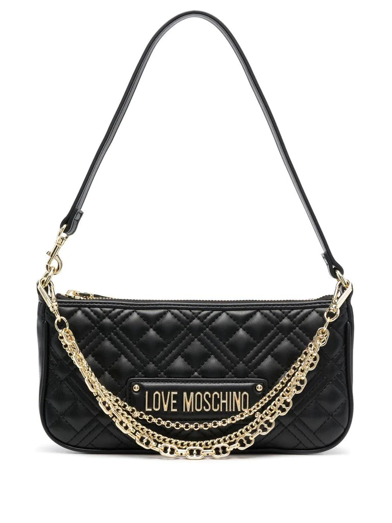 BORSA A SPALLA TRAPUNTATA CON PLACCA LOGO LOVE MOSCHINO