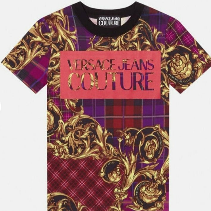 T-SHIRT CON LOGO E STAMPA TARTAN BAROQUE Versace Jeans Couture