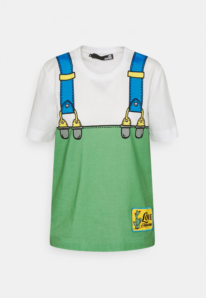 T-SHIRT ST. BRETELLE+PATCH CACTUS-OPTICAL WHITE  LOVE MOSCHINO