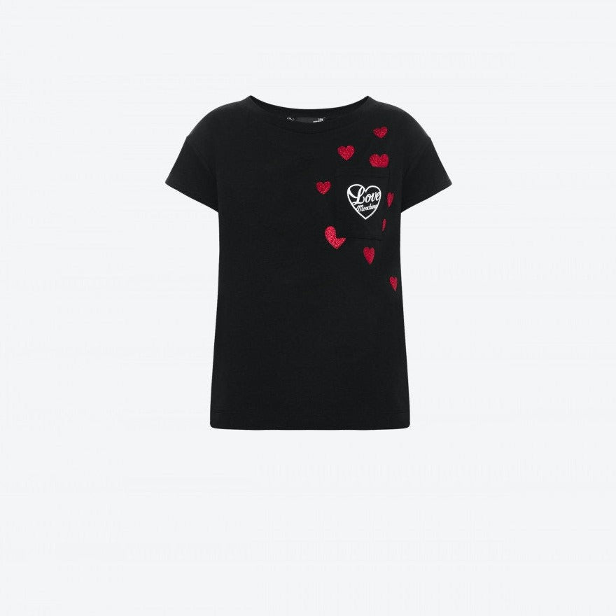 T-SHIRT IN JERSEY GILTTER HEARTS LOVE MOSCHINO