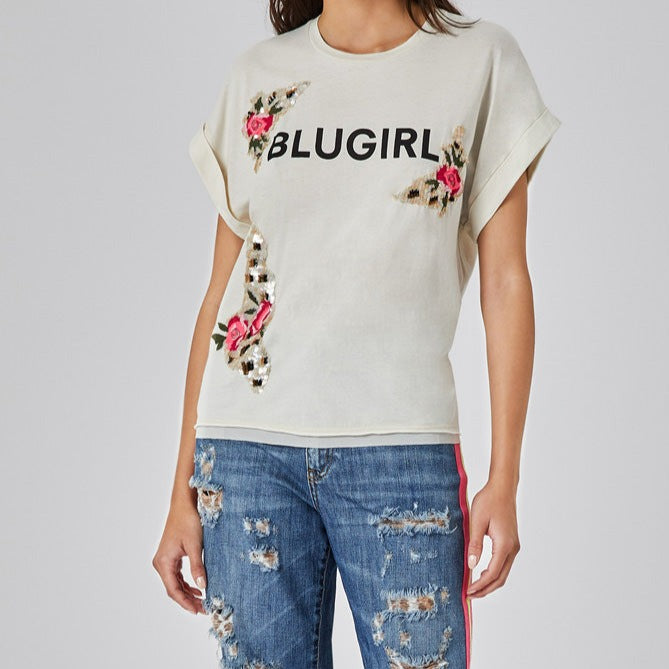 T-SHIRT IN COTONE CON LOGO E RICAMO BLUGIRL Blumarine