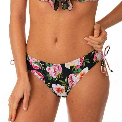 BIKINI BOTTOM SLIP GLOBAL ARRICCIATO BLACK SWEETN FLOWER  BLUGIRL Blumarine