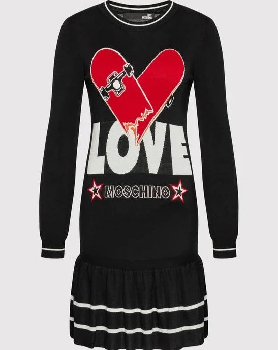 VESTITO INTARSIO LOVE SKATE BLACK  LOVE MOSCHINO