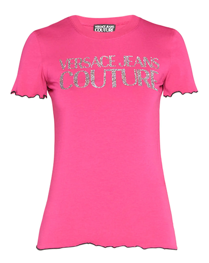 T-SHIRT IN JERSEY STRETCH CON LOGO GLITTER   VERSACE JEANS COUTURE