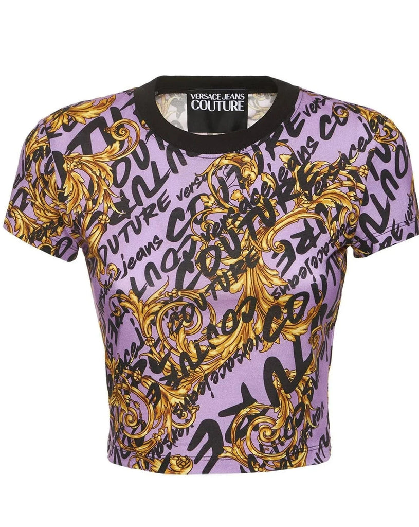 T-SHIRT JERSEY FERMO PRINT LOGO BRUSH COUTURE A.O.  VERSACE JEANS COUTURE